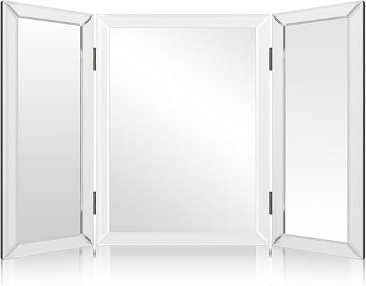 Houseables Trifold Mirror, Trifold Vanity Mirror, 3 Way, Three Way Folding, Tri Fold, for Braiding Hair, 3way, 3 Sided, Three Panel, Triple, Tabletop, Wall, Bathroom, Bedroom, Makeup, 360, 28 x 40 in