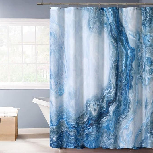 Blue Shower Curtain Marble Texture for Bathroom, Blue Polyester Fabric Waterproof Bathroom Decor,72 x 72 Inch,Standard Size