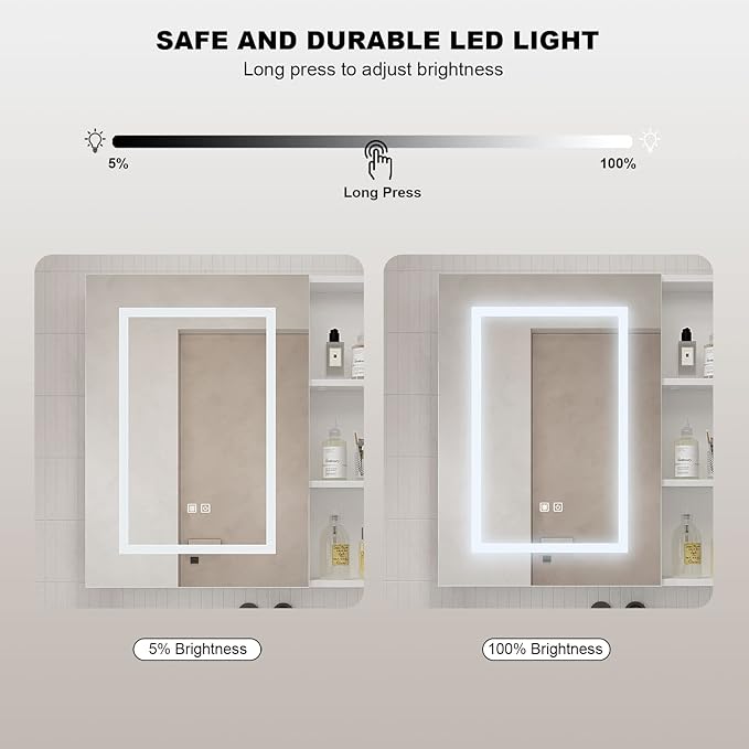 Led Medicine Cabinets with Storage,Wall Mounted Medicine Cabinet with Defogger,Bathroom Mirror Cabinet with 3 Light Adjustable Illuminated Medicine Cabinet Wall Mounted with US Plug 28X28Inch
