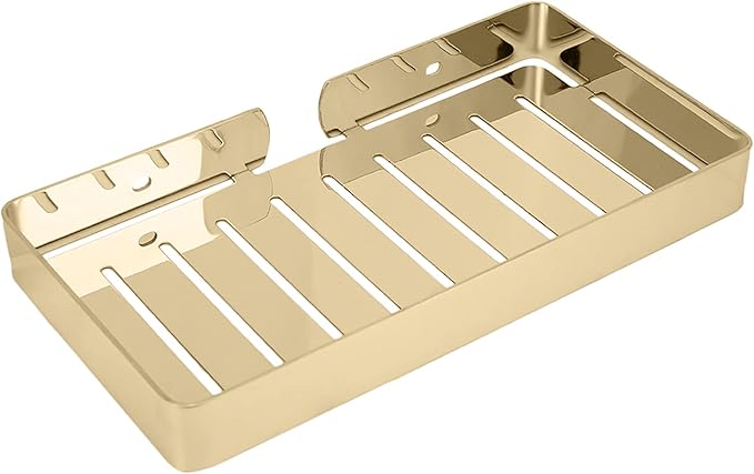 FTVOGUE Bathroom Shelf Storage, Stainless Steel Wall Mount Rack, Drain Rack for Kitchen and Bathroom Organizing Shampoo and Dispenser, Black Finish, 23x12cm (Gold)