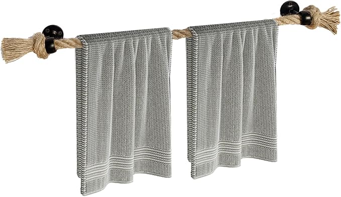 26'' Beach Rope Towel Rack–Nautical Coastal Towel Bar Unique Knot for Bathroom Decor Accessories Black Farmhouse Towel Holder Wall Mounted