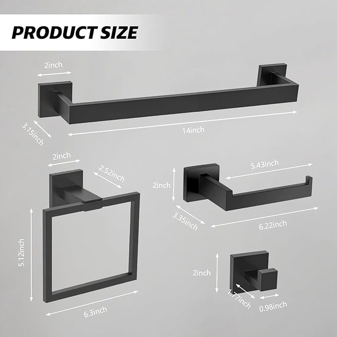 10 Pieces Bathroom Accessories Set, S304 Stainless Steel Bath Towel Bar Set, Towel Bar, Towel Racks for Bathroom, Toilet Paper Holder, Robe Towel Hooks, Toilet Paper Holder Wall Mounted (10 Piece)