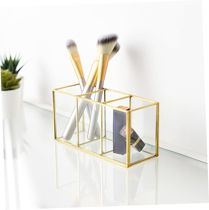 Box Cosmetic Storage Box Large Cosmetic Display Case Brush Organizer Glass Makeup Organizer Storage Cubes with Lid Brush Desktop Alloy Office Jewelry