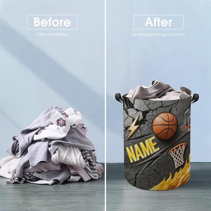 Personalized Basketball Laundry Hamper Custom Name Funny Dirty Clothes Laundry Basket Portable Storage Basket For Home Bathroom Family Basketball Lovers Xmas Birthday (style 14)