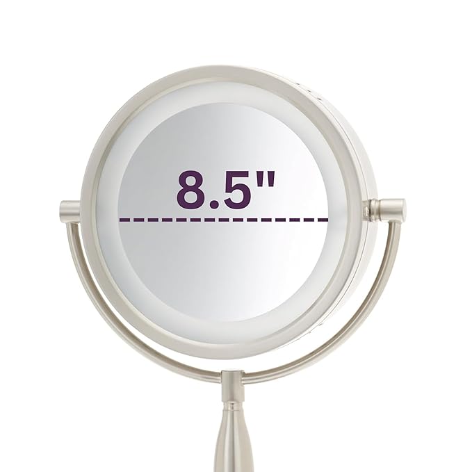 JERDON LED Lighted Tabletop Vanity Makeup Mirror – 8.5” Diameter with 7X-1X Magnification – Nickel Finish – Power Cord and Plug – Model LT856N