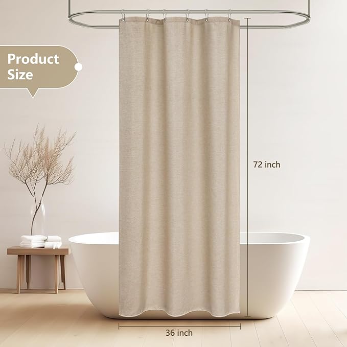 36 x 72 Inch Tan Taupe Thick Stall Shower Curtain Water-Resistant, Faux Linen Textured Fabric Shower Stall Curtain, Half Size Light Brown Bathroom Decor Curtain Washable for Single Stall