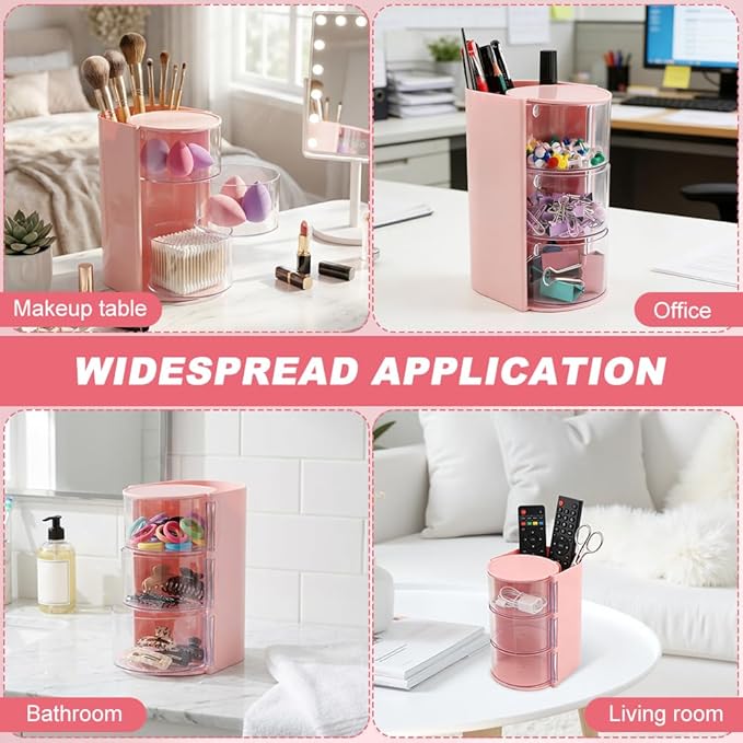 Hair Accessory Organizer, Rotatable Makeup Brush Holder for Necklaces, Hair Tie Organizer Jewelry Storage Box for Hairs Clips, Earrings, Necklaces, Bracelets, Rings(COLOR:pink)