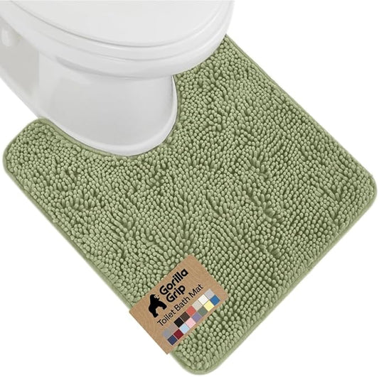 GORILLA GRIP Plush Absorbent Shaggy Chenille Bath Rug Mat for Oval Toilet Base with Rubber Backing, Machine Washable Rugs, Soft Microfiber Contour Mats for Toilets, Quick Dry, Bathroom Decor, Sage