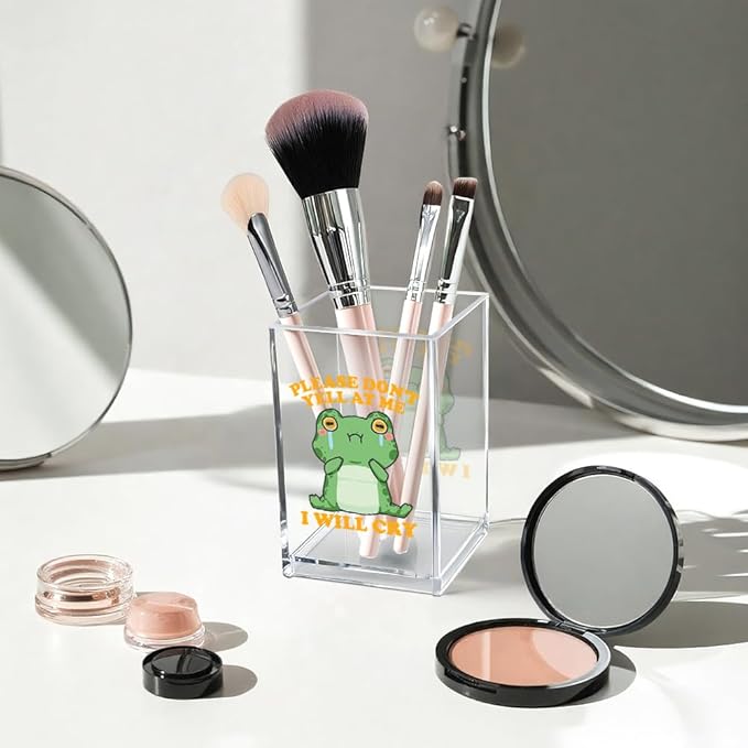Please Don't Yell at Me I Will Cry Acrylic Cosmetic Pencil Pen Holder Cup, Funny Frog Desk Organizer Accessory for Home Office Decor, Frog Lover Gifts, Sarcastic Work Gifts for Coworker Teacher