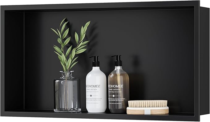 Neodrain Shower Niche, Insert Bathroom Storage Shower Shelf, Stainless Steel Recessed Wall Niche No Tiled Recessed Cabinet Waterproof for Shower Storage(Matte Black,24"x12")