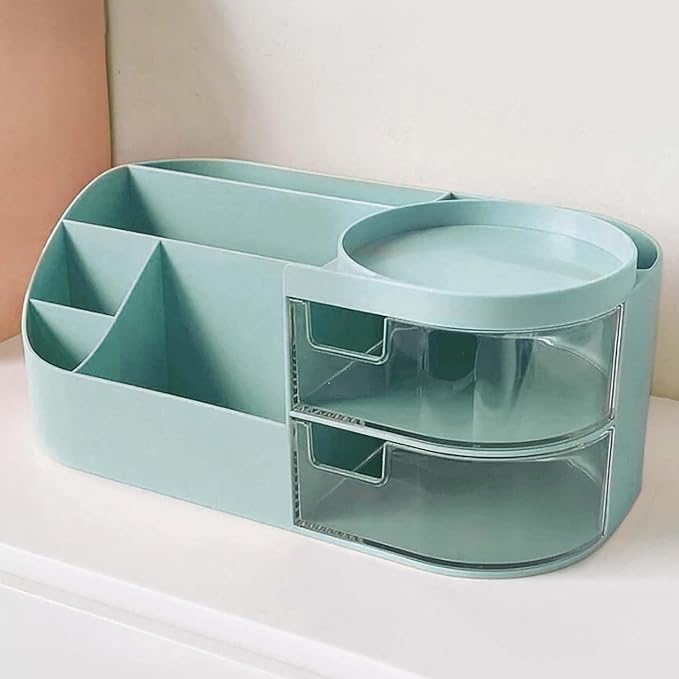 Makeup Organizer Stand Desk Storage Dressing Table Organiser Cosmetic Organizer Box Skin Care Table Bathroom Organiser Makeup Storage Box Makeup Vanity with Transparent Drawer(Green)