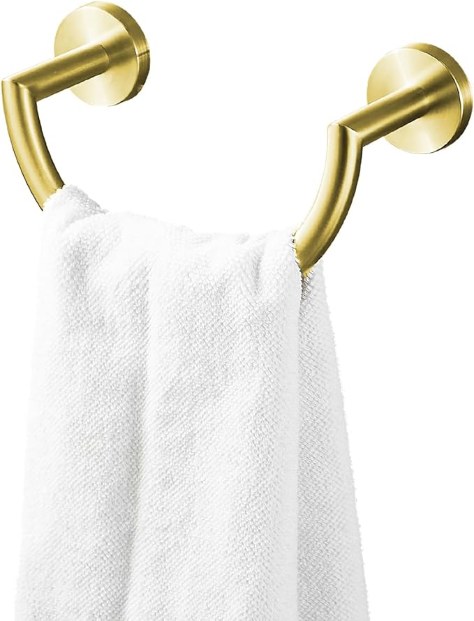 BigBig Home Brushed Gold Hand Towel Holder, Bathroom Towel Ring Stainless Steel, Semi-Circular Hand Towel Hanger Racks Wall Mounted Half Round Modern