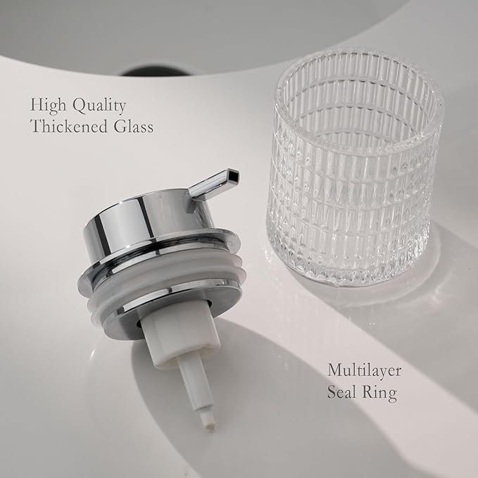 CICUFY Foaming Hand Soap Dispenser, Glass Foam Soap Dispenser or Lotion Dispenser for Kitchen & Bathroom Refillable Liquid Soap Dispenser with Large Silver Pump(Striped Pattern-Clear)