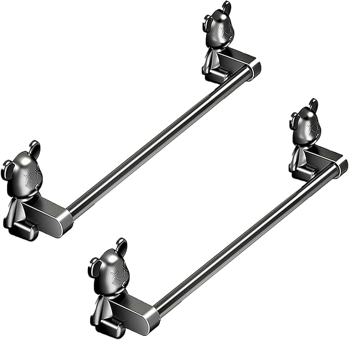 Towel Bar No Holes No Nails - 40cm Gray Bathroom Towel Racks, Wall Mount ABS Towel Holder for Bath,Rust Resistant, Self-Adhesive Buckle Easy Installation,2-Pack