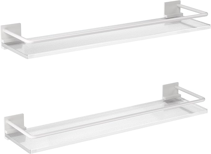 Acrylic Bathroom Floating Shelves - Set of 2, Wall Mounted Shelves for Suitable for Lavatory, Kitchen, Laundry Room, Farmhouse, for Item Storage/Room Decoration (White)