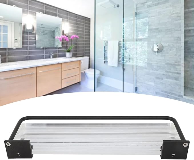 Floating Bathroom Shelves Wall Mounted, Modern Bathroom Organizer with Metal Rail for Decor, Bathroom Organizers and Storage, Over Toilet Shelves for Toilet Paper (Black)