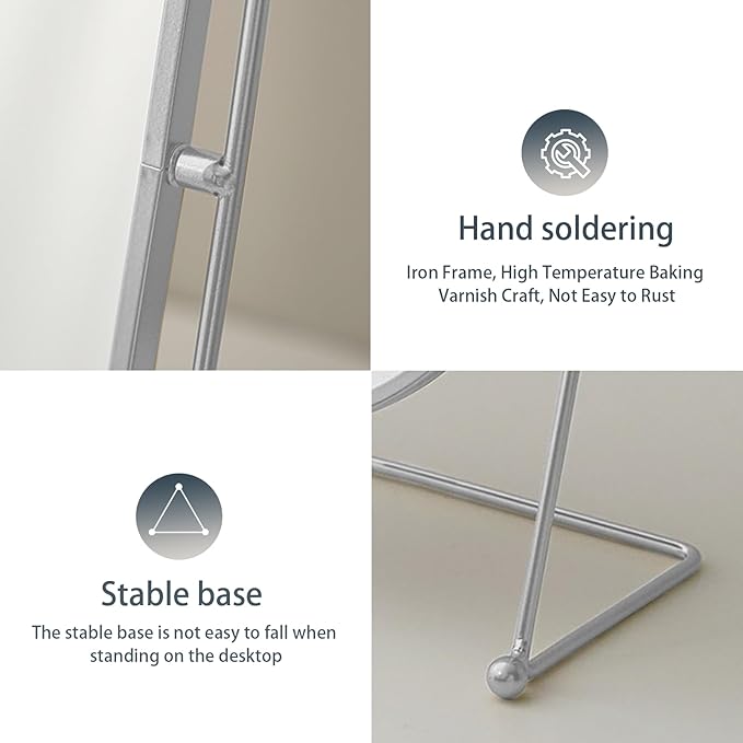 Tabletop Vanity Makeup Mirror, 360°Rotation Standing Desk Table Vanity Silver Make up Mirror for Bathroom or Bedroom
