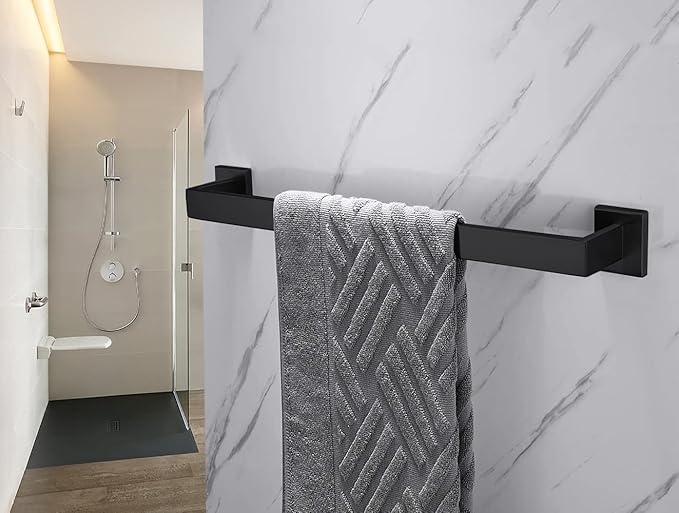 20 Inch Towel Bar for Bathrooms 12/16/20/24/28/32/36 Inch Stainless Steel 304 Matte Black Towel Holder Modern Square Towel Rod Rustproof Wall Mount (1, Matte Black, 20 Inch)
