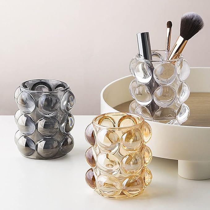 Liemuao Crystal Makeup Brush Holder,Cosmetic Brush Storage Organizer Holder, Comb Pen Pencil Storage Pot Cup for Vanity, Office, Home Decor (Grey)