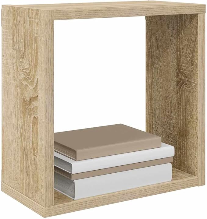 Set of 2 Floating Cube Shelves, Sonoma Oak Wall Mounted Storage Display Shelves for Bedroom Living Room, Modern Minimalist Square Decor Unit, 11.8 x 11.8 inch