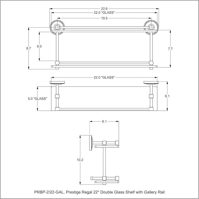 Allied Brass PRBP-2/22-GAL-WHM Prestige Regal 22 Inch Double Glass Gallery Rail Shelf, Matte White