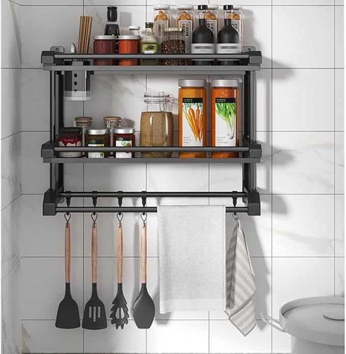 Bathroom Shelf Organizer - 2 Tier Storage Shelf with Adjustable Hook Wall Mounted Shelf Rack, Use for Bathroom-A