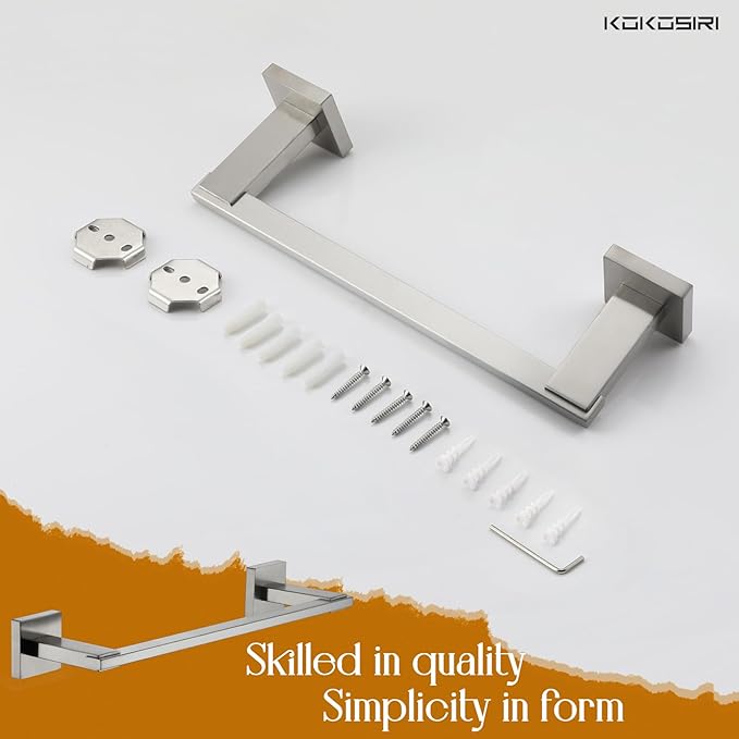 KOKOSIRI 16 Inch Bath Towel Bars Bathroom Towel Holder Towel Rail Kitchen Towel Hanger Necklace Holder Bathroom Accessories Stainless Steel Wall Mounted Satin Nickel B4006BR-L16