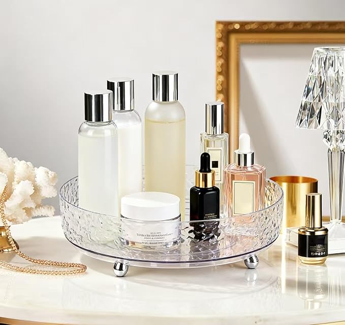 360?? Rotating Makeup Organizer, 9" Clear Perfume Organizer Turntable Lazy Susan for Vanity, Pantry, Bathroom Counter, Cabinet, Spinning Cosmetic Storage Holder for Skincare, Perfume, Lotions