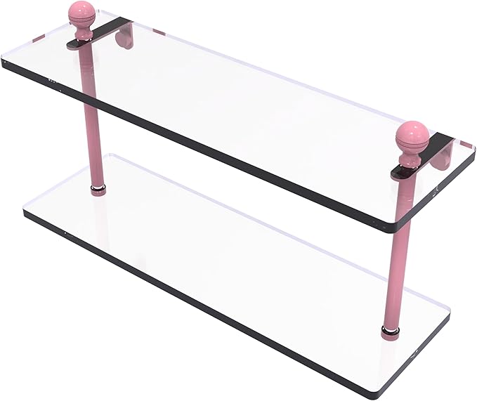 Allied Brass MA-2/16-PNK Mambo Collection 16 Inch Two Tiered Glass Shelf, Pink