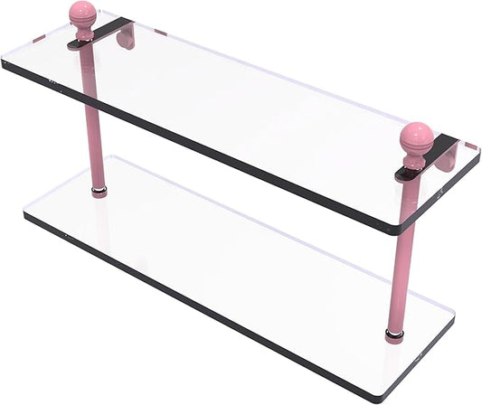 Allied Brass MA-2/16-PNK Mambo Collection 16 Inch Two Tiered Glass Shelf, Pink