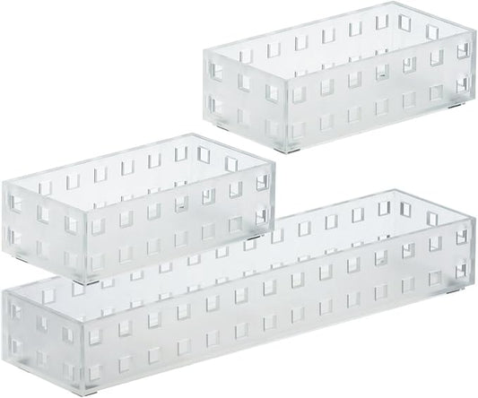 Like-it | Bricks Set 90078 | Stackable Bins | Storage Bins for Kitchen Gadgets Utensils, Office, Makeup, Bedroom | 2 Pieces of Small Bins and 1 Piece of Large Size bin | Tr. White |