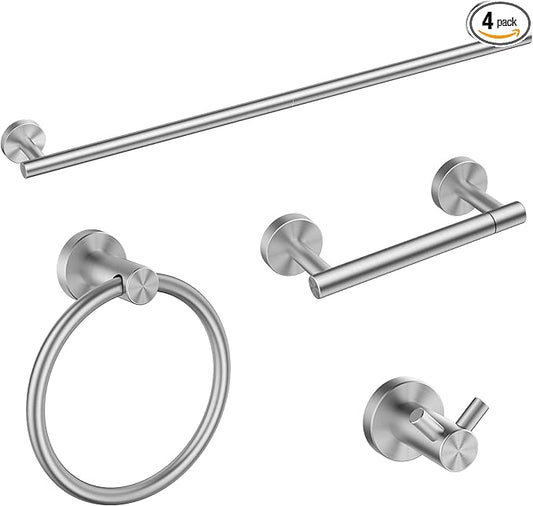 FORIOUS Bathroom Hardware Accessories Set, SUS304 Stainless Steel Towel Bar Set, Modern Towel Racks Holder for Bathroom, Toilet Paper Holder Wall Mounted 4 Pieces(24" Bar, Brushed Nickel)