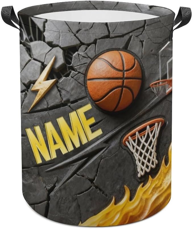 Personalized Basketball Laundry Hamper Custom Name Funny Dirty Clothes Laundry Basket Portable Storage Basket For Home Bathroom Family Basketball Lovers Xmas Birthday (style 14)