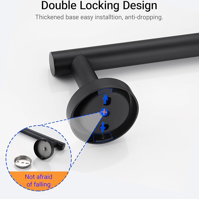 Miyili Matte Black 24" Towel Bar SUS 304 Stainless Steel Towel Holder for Bathroom or Kitchen Wall Mount