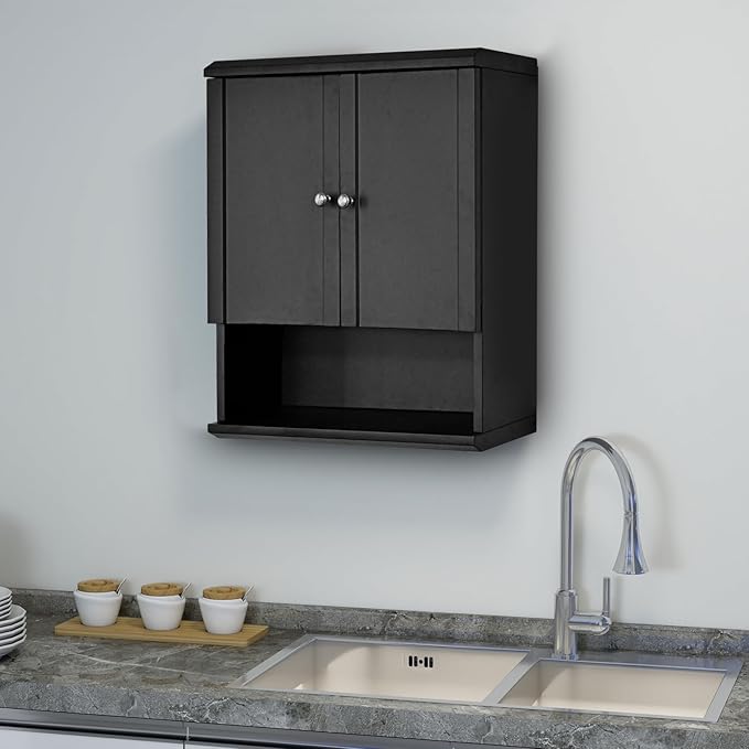 Fundin Black Bathroom Wall Metal Cabinet with Hidden Tissue Slot & Adjustable Shelves, Over The Toilet Storage Cabinet for Bathroom Laundry Room