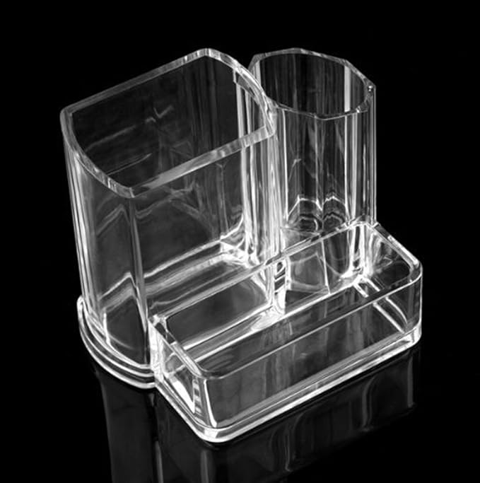 Kamay's 2 Compartments Transparent Acrylic Lipstick Makeup Brush Eyebrow Pencil Holder Cosmetic Display Stand Case Desk Organizer(SF-2132) (A)