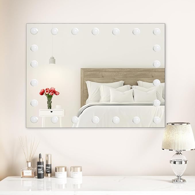 24.4"x 20.4" Vanity Mirror Makeup Mirror with Lights,10X Large Hollywood Lighted Vanity Mirror with 22 Dimmable LED Bulbs,3 Color Modes,Touch Control for Bedroom,Tabletop or Wall-Mounted