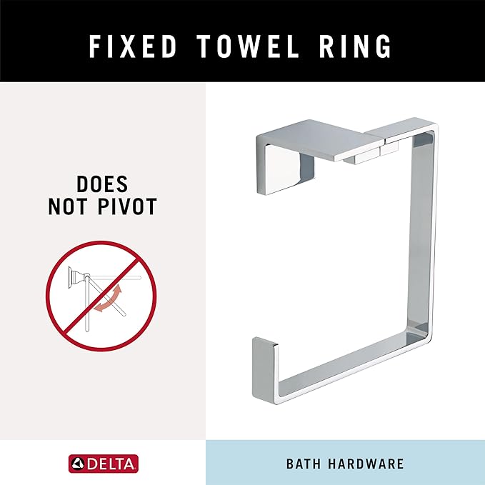 Delta Vero (1-Pack) Hand Towel Holder Polished Chrome Towel Racks for Bathroom Wall Square Towel Ring Holder for Bath Towel Hanger for Kitchen, Bathroom Accessories 77746