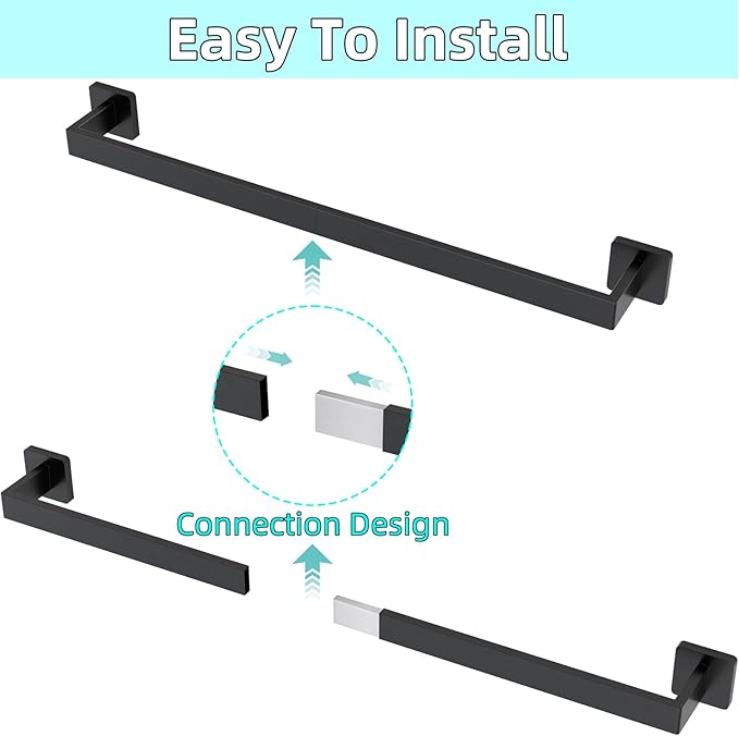 24" Bathroom Towel Bar, 24 Inch Towel Racks for Bathroom Wall Mounted, 304 Stainless Steel Hand Towel Holder Organizer, Modern Home Decor Towel Rod, Matte Black Towel Hangers for Bathroom Wall