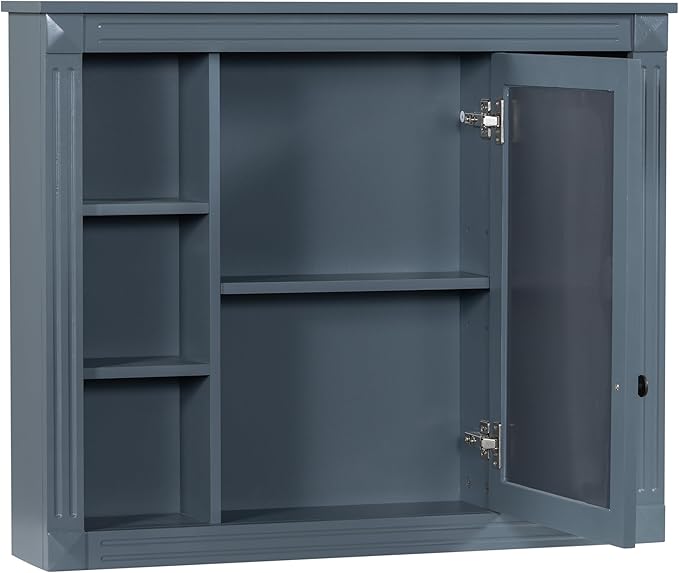 Merax Medicine Cabinet with Mirror, Wall Mount Bathroom Cabinet 35" x 28" Over Toilet Storage Cabinet Organizer with Door and Open Shelves, Mirrored Bathroom Wall Cabinet