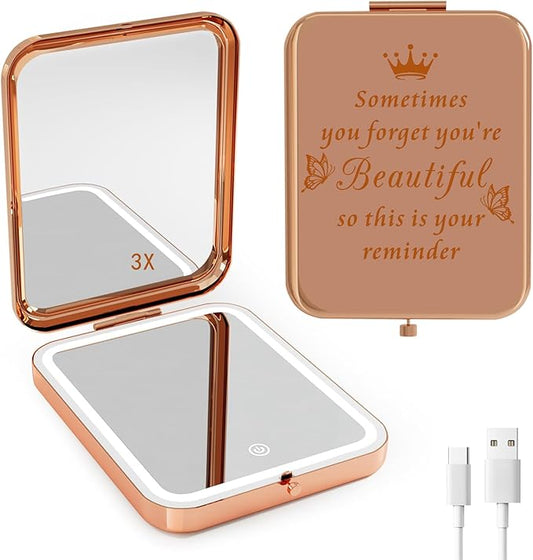 Inspirational Gifts for Women Girls, Personalized Compact Led Mirror, Friendship Gifts, Graduation Gifts for Her, Unique Mothers Day Birthday Gifts for Friends Mom Wife Sister Daughter Grandma