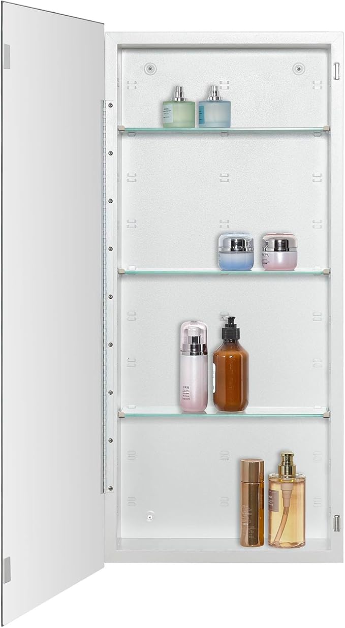 IDYLLOR Bathroom Medicine Cabinet with Beveled Edge Mirrored Door 16 x 36 inch, Recessed or Surface Mount, with Adjustable Glass Shelves