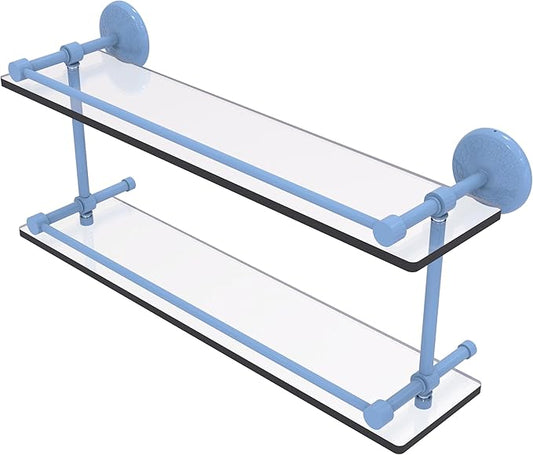 Allied Brass MC-2/22-GAL-FTB Monte Carlo 22 Inch Double Glass Shelf with Gallery Rail, Flat Troll Blue