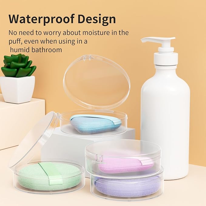Powder Puff Case, 2 Pieces Round Makeup Puff Protective Container and 2 Pieces Teardrop Beauty Puff Travel Case, Cases Only, Puff is not included