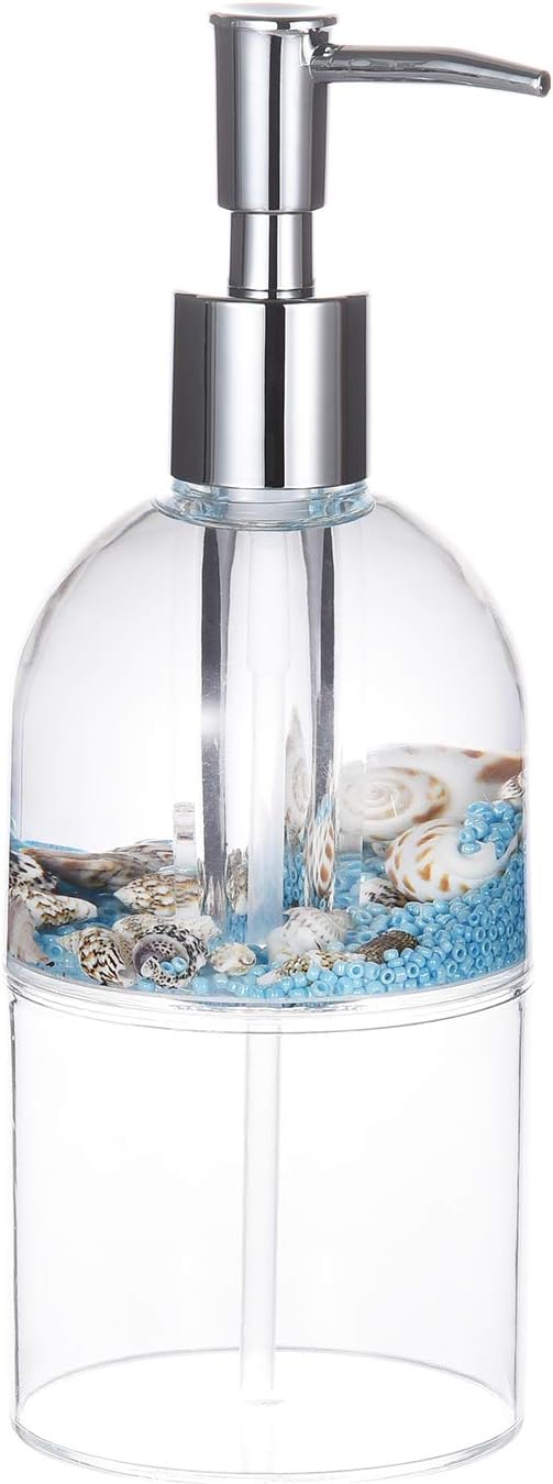 Locco Decor 4 Piece Acrylic Liquid 3D Floating Motion Bathroom Vanity Accessory Set Oceam Theme Sea Shell Conch Toothbrush Holder, Tumbler, Soap Dispenser, Soap Dish