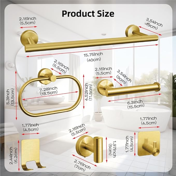 7-Piece Bathroom Accessory Set self-Adhesive Brushed Black Bathroom Hardware, Bath Towel Bar Set, Towel Racks for Bathroom, Wall Mounted