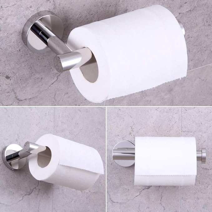 GERZWY Modern 3-Piece Bathroom Hardware Set Toilet Paper Holder and 2X Towel Hook Wall Mounted Polished SUS 304 Stainless Steel AG1401B-JG