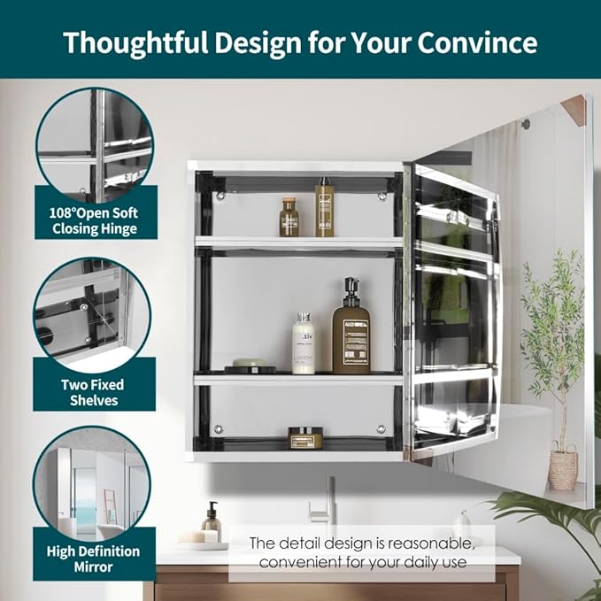 Movo Medicine Cabinet Mirror,18 inch x 24 inch Frameless Mirror Medicine Cabinets for Bathroom,Surface Mount Bathroom Medicine Cabinet with Mirror