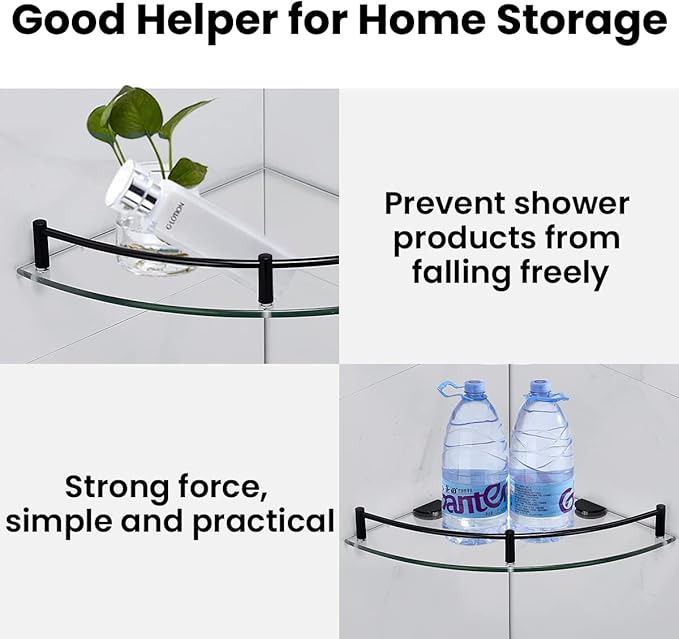 Glass Shelf Bathroom Floating Shower Corner Shelves Shampoo Holder with Rail Wall Esquinero para Baño for Inside Shower 2 Pack