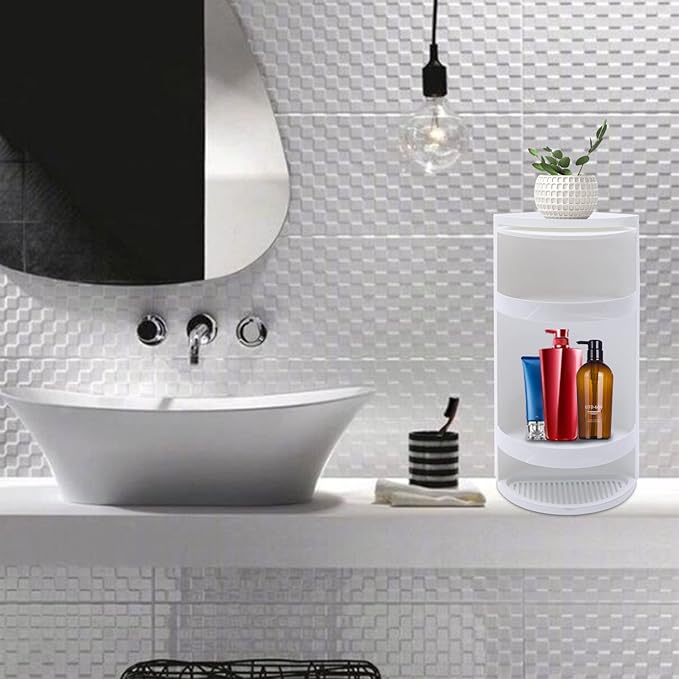 Bathroom Storage Corner Vanity Cabinet, 8"x8"x23.6" Rotating Organizer 3-Tiered Storage Cabinet Countertop Storages or Wall Shelf Rotating Triangle Scalloped Shelf Hidden Storages Rack